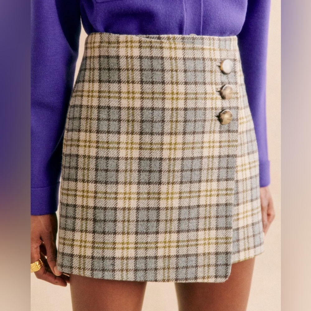 Sezane Peter Skirt Blue & Brown Check Print - Size 6